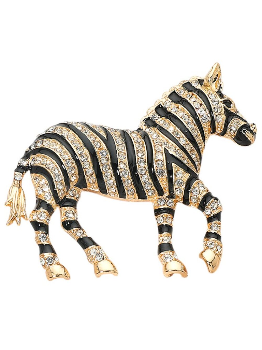 2PC Rhinestone Zebra Brooch Pin Set Gold Silver Animal Lapel Jacket Gift